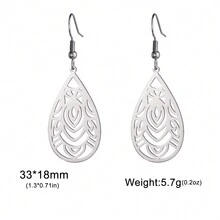 1對不銹鋼波希米亞圖案吊墜耳環,具有心形、水滴和藤蔓裝飾,適合旅行和作為禮物 - 垂墜系列 - 查看 14