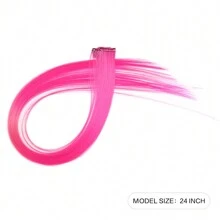 1 Pc Pink Hair Extensions Clip In For Girls, 24 Inch Long Streak Straight Ins Heat Resistant Colored Synthetic, Using For Halloween Costume Party Play Highlights - Hot Pink - View 3