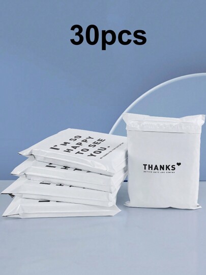 10/30pcs Pink Waterproof Courier Bag With English Text, Thick & Double-Sided Printed 12 Mil Packaging Envelopes, Multi-Size For Various Items Packing And Shipping Back To School