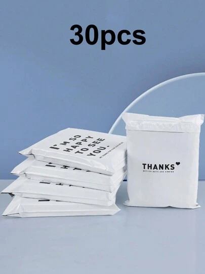 10/30 piezas Bolsa de mensajero rosa impermeable con texto en inglés, sobres de embalaje impresos de doble cara gruesa de 12 mil, de varios tamaños para empacar y enviar diversos artículos