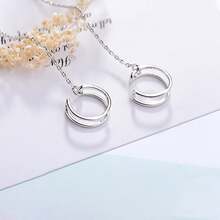 1入組極簡雙線耳環夾和長方形垂墜耳環,女士專用,可當耳環或耳環夾 - 白金 - 查看 5