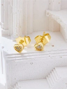 2入組 新款時尚立體氧化鋯心形裝飾開口式耳環,適用於女性、情侶、情人節禮物和母親節禮物,款式包括蜻蜓、兔子、心形、蝴蝶、月亮、海豚、大象和飛機 - 金色 - 查看 7