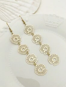 1對復古、極簡和時尚性感女性18k鍍金不鏽鋼耳環,採用中空花鏤空和流蘇設計,適用於日常生活、約會、學校、畢業和度假派對 - 金黃色 - 查看 6