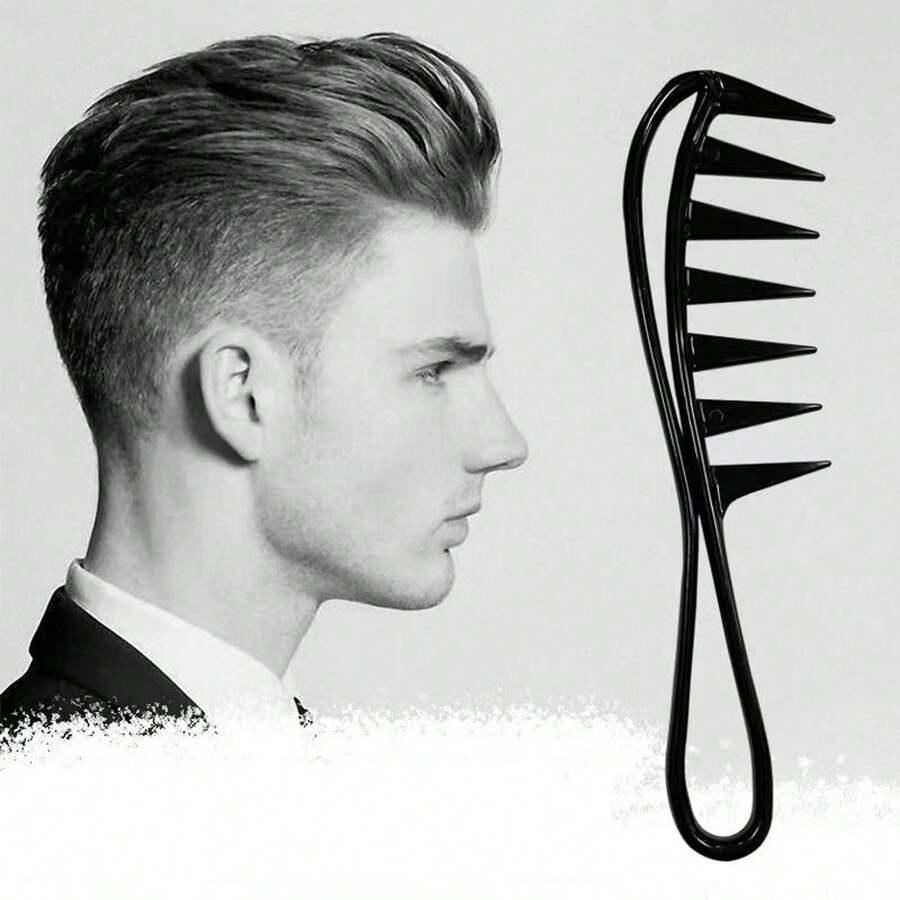 Wide-Tooth Comb For Men And Women, Retro Hair Pick For Long, Curly Hair, Back-Texture Design For Hair Styling - Black - View 1