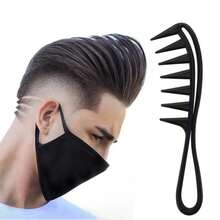 Wide-Tooth Comb For Men And Women, Retro Hair Pick For Long, Curly Hair, Back-Texture Design For Hair Styling - Black - View 2