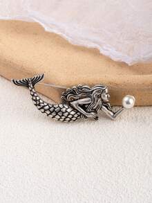 復古風格人魚精靈形狀珍珠和金屬裝飾胸針,適用於女性 - 彩色 - 查看 4