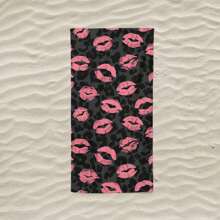 1 Stück Leoprint rosa Lippen Design Strandtuch, Großer Stranddecke, Outdoor Strandmatte, geeignet für Damen und Herren, Reiseessentiell für den Strand, super weiches Mikrofasertuch, Stranddecke Strandessentiell