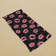 1 Stück Leoprint rosa Lippen Design Strandtuch, Großer Stranddecke, Outdoor Strandmatte, geeignet für Damen und Herren, Reiseessentiell für den Strand, super weiches Mikrofasertuch, Stranddecke Strandessentiell
