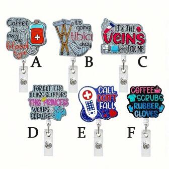 1pc Acrylic Retractable Badge Reel With Shining Design For Doctor, Nurse And Student Back To School