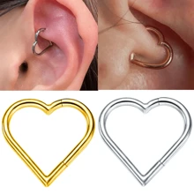 1pc Gold Plated Heart Daith Tragus Piercing Jewelry Stainless Steel Clicker Hoop Rook Cartilage Helix Earrings Nose Ring 16G Hypoallergenic Valentines,Mom,Mother,Mother's Day,Gift