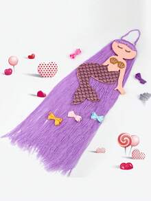 1 Pieza Porta Clips Con Diseño De Sirena Animada, Creativa Repisa De Almacenamiento Montada En Pared Con Borlas Moradas, Decoración De Almacenamiento Para Habitación De Bebé O Sala De Estar - Morado - Ver 2