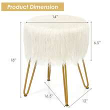 Faux Fur Vanity Stool Chair With Metal Legs For Bedroom And Living Room - 白色 - 查看 4