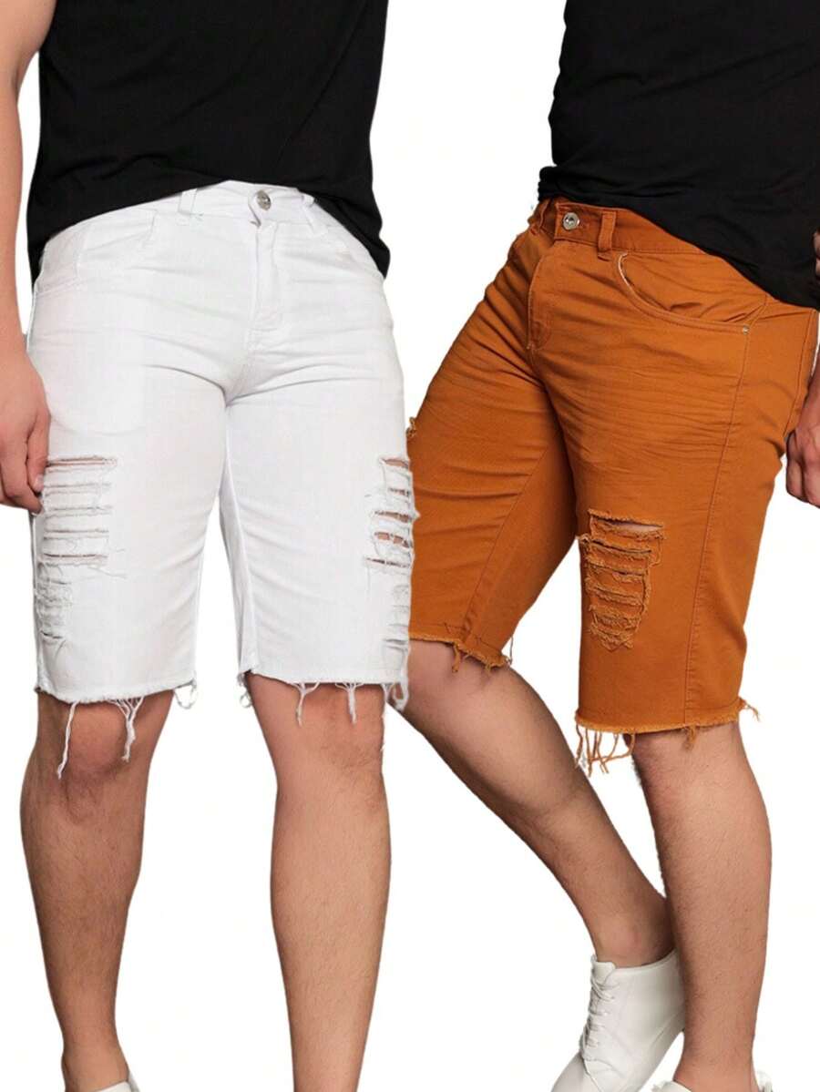 Men Denim Shorts - 白色 - 查看 1