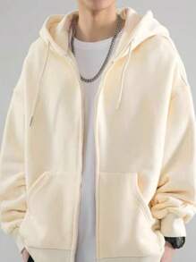 Men Zip-Up Hoodies - 杏色 - 查看 3