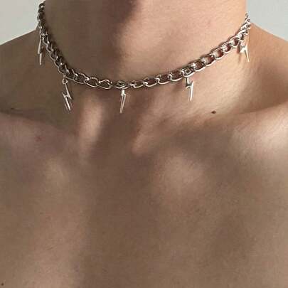 1pc Concise Zinc Alloy Lightning Bolt Chain For Men And Women, Street Style Personalized Necklace Fathers Day Gift Back To School