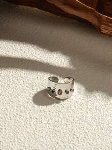 Sparkling Rhinestone Luxury Decorative Stainless Steel Ring - Silver - View 3