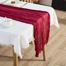 Balinese Gauze Crinkle Table Runner, European Style Linen Tablecloth Bohemian Style Table Runner For Wedding, Birthday, Party Decoration 180cm/70.87 Inch 300cm/118.11 Inch (1pc)