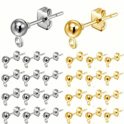 مجموعة دبابيس أقراط كرة 80قطعة خالية من المواد المسببة للحساسية، بما في ذلك 40 دبابيس أقراط بشكل كرة ودبابيس و40 أشكال فراشة لعمل الحلي/الأقراط بنفسك (مع حلق)