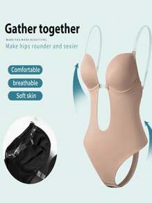 Sports Outdoor 1PC European And American Hot Sexy, Invisible Shoulder Straps, Backless Bodysuit, Bras, Seamless Deep V Shapewear Women Gym Accessories - Beige - View 4