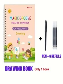 4 Books + 1 Pen + 6 Refills + 1 Pen Grip (Pen Grip Color: Blue, Pink, Red, Yellow, Green, Purple - Random Color) 1 Set Of Reusable Handwriting Practice Workbooks For Children, To Improve Children's Writing Skills Through Comfortable Tracing, Common Words, Grooves, And Magic Practice Educational Games, Learning To Write, Educational, Books, Toys, Adhd,Kids Books,Kids Toys,Educational Toys