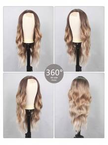 Peluca de Halloween, peluca sintética resistente al calor con parte frontal de encaje 4*2, larga y ondulada de color marrón mezclado con dorado, con raya al medio, de aspecto natural, fibra sintética resistente al calor, adecuada para uso diario y fiestas - Multicolor - Ver 4