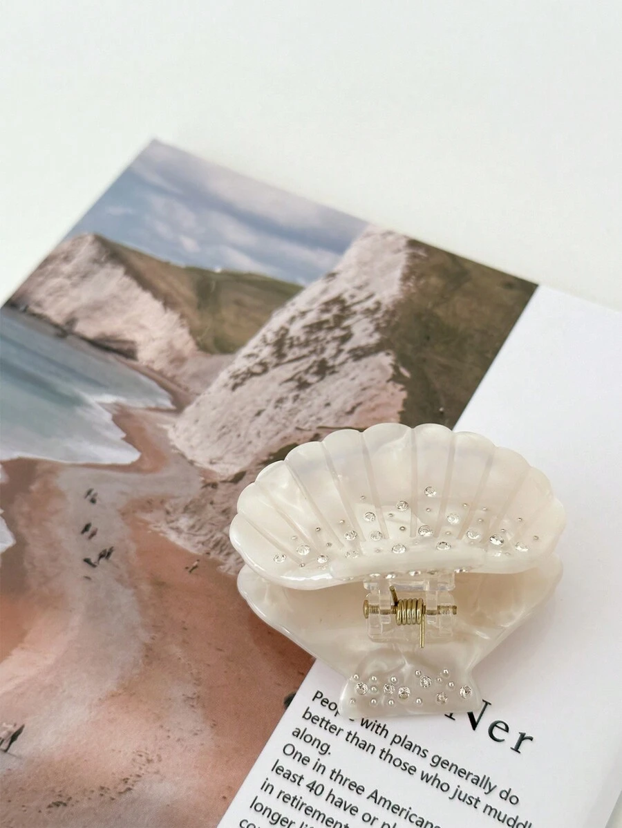 OUSEON A Stylish And Sophisticated White Shell Hair Clip With Rhinestones, Exuding Unique Design And Versatile Elegance - Perfect For Fashionistas Elegant,School Hair Claws Claw Clips Hair Clips Hair Jaw Clip Hair Clamps Hair Clutch Hair Catcher Clip, School Stuff, College Fall Winter Hair Accessories For Women For Vacation Outfits Woman