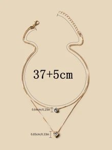 Double Layer Rhinestone Heart-Shaped Pendant Necklace For Women - Yellow Gold - View 4