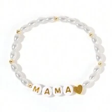 1 Stück 2024 Frühjahr/Sommer Neue Mode Luxus Kunstperle Eisen Gallestein Pfirsich Herz MAMA Brief Perlen Armband, Damen und Mädchen Schmuck Geschenk, Muttertag Geschenk Für Die Liebe Mum - Verschiedenfarbig - Übersicht 7