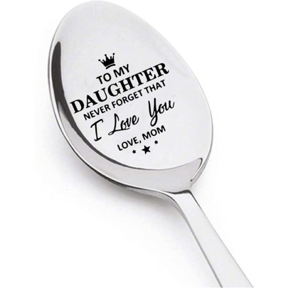 1/2/5pcs Mirror Polished Stainless Steel Spoon Laser Engraved To My Daughter Son Stainless Steel Spoon,Engraved Spoons,Coffee Tea Spoon Gift For Men Women Friends Gift, Christmas Coffee Lovers,Perfect For Birthday Father's Day Gifts School Supplies Back To School