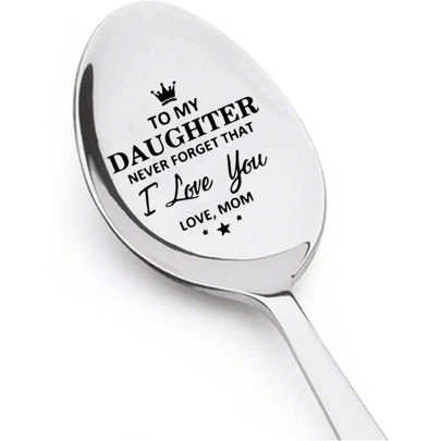 1/2/5pcs Mirror Polished Stainless Steel Spoon Laser Engraved To My Daughter Son Stainless Steel Spoon,Engraved Spoons,Coffee Tea Spoon Gift For Men Women Friends Gift, Christmas Coffee Lovers,Perfect For Birthday Father's Day Gifts School Supplies Back To School