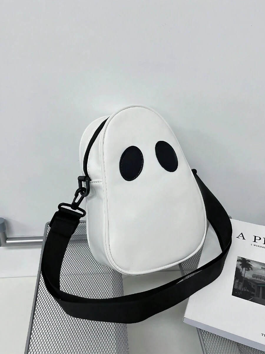 實色尼龍小型斜跨包，帶有可愛印花肩帶和隱藏口袋，街頭時尚，17*21*7cm可存放手機和日常必需品的手機袋