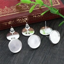 20pcs 6-20mm Inner Size Round Earring Studs Blank Base Tray DIY Earrings Jewelry Making Accessories With Earring Pins Back Stoppers