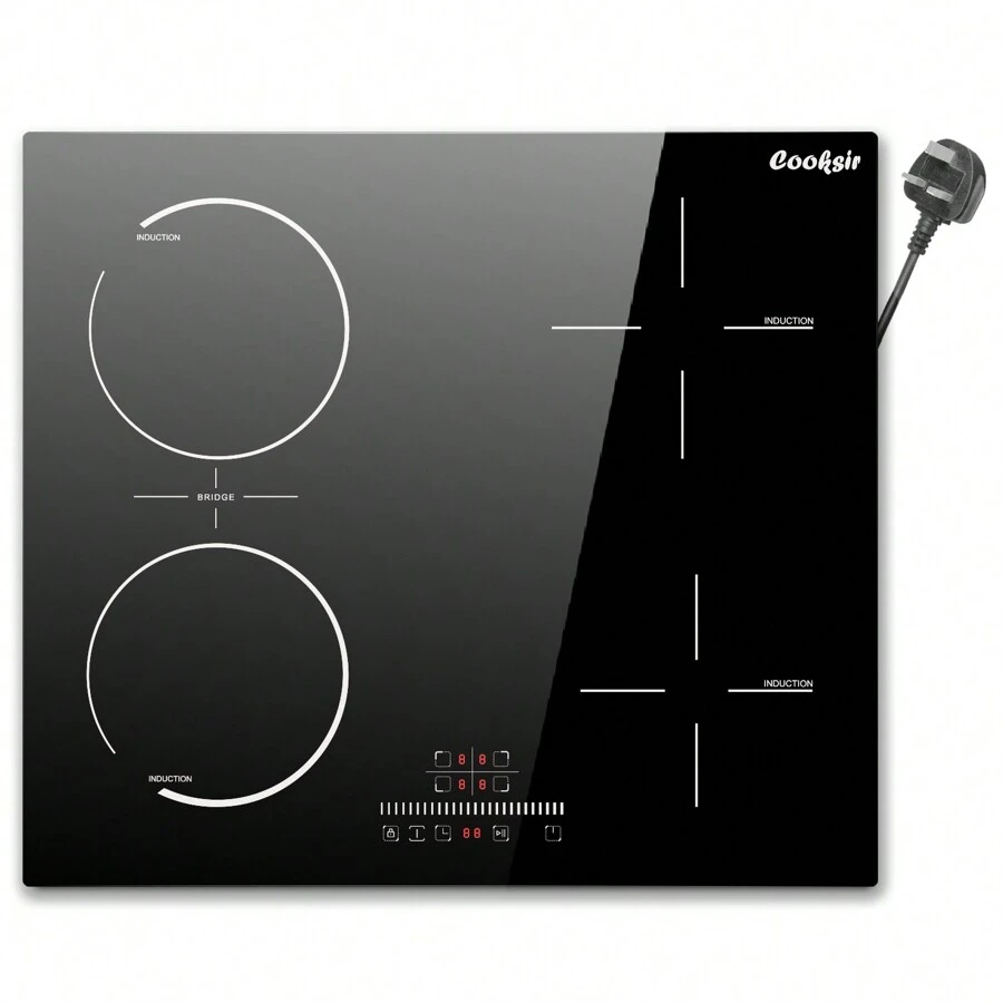 Cooksir Plug In Induction Hob 4 Zone Electric Hob 60cm With Flex Zones For BBQ Function, Built-In Electric Cooktop, With Slider Touch Control, Timer, Child Lock,9 Power Levels,2800W - Black - View 1