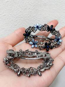 1 Hoa pha lê Mùa Xuân Chiếc kẹp tóc Thanh lịch Vintage Pha lê Tóc đuôi gà Giá đỡ Áo Kẹp Thời trang Chiếc kẹp tóc Đối với phụ nữ Hằng ngày Và Phụ kiện tóc - Màu xanh lam - Xem 4