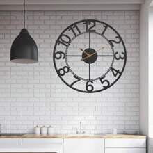 24 Inch Large Black Metal Wall Clock For Living Room Decor, Silent Non Ticking Analog Wall Clock Battery Operated, Rustic Metal Wall Clock For Bedroom, Kitchen, Office - Arabic Numerals - 黑色 - 查看 3