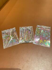 50/100pcs Transparent Holographic Iridescent Jewelry Bags, Jewelry Protection Bags Heart Gradient Transparent OPP Bags, Shiny Card Film, Colorful Photochromic Photo Card Protector - Multicolor - View 6