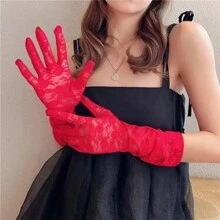 1 件黑色新娘蕾丝手套，长而薄的袖子，道具和配件白色袖子用于摄影道具，红色长蕾丝手套情人节情人节秋季配饰 - 彩色 - 查看 6