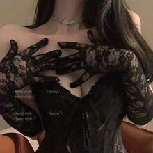 1 件黑色新娘蕾丝手套，长而薄的袖子，道具和配件白色袖子用于摄影道具，红色长蕾丝手套情人节情人节秋季配饰 - 彩色 - 查看 2