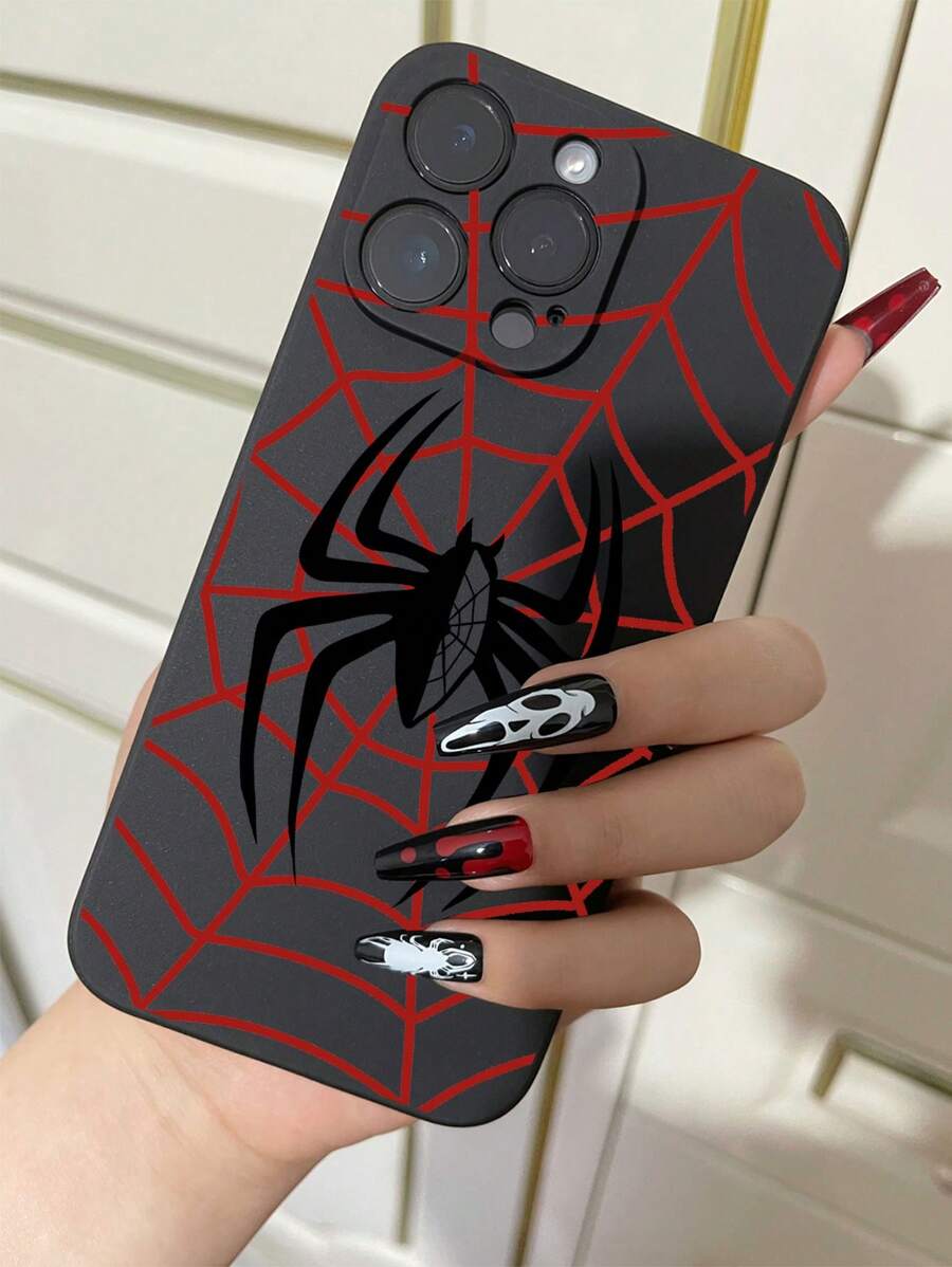 1pc Black Spider Web Design Shockproof Soft Phone Case Compatible With IPhone, Compatible With Huawei, Honor, Compatible With Xiaomi, Compatible With Redmi, Compatible With Oneplus, Compatible With Pixel, Compatible With Samsung,International Version, Not The Domestic Version - Black - View 1
