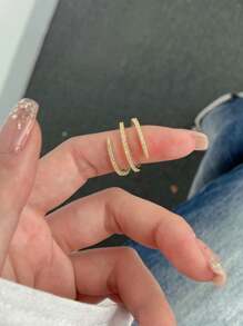 1件925純銀簡約復古時尚奢華潮流三層鋯石女戒,適用於派對、日常生活珠寶禮物 - 交叉三圈戒指 - 查看 2