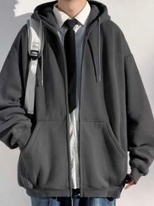 Men Zip-Up Hoodies - 深灰色 - 查看 2