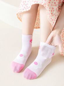 Conjunto de 5 pares de calcetines para niñas con tono de color rosa, calcetines finos de malla para primavera y verano. Los diseños son de flores blancas, rosas, personajes de dibujos animados, lindas rayas, flores bonitas, lazos lindos, conejos lindos, corazones, dopamina, etc. Variedad de diseños adecuados para escolares y niños. Calcetines de media pantorrilla y tobilleros disponibles para estilos animados, elegantes, dulces, de princesa y escolares.