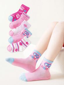 Conjunto de 5 pares de calcetines para niñas con tono de color rosa, calcetines finos de malla para primavera y verano. Los diseños son de flores blancas, rosas, personajes de dibujos animados, lindas rayas, flores bonitas, lazos lindos, conejos lindos, corazones, dopamina, etc. Variedad de diseños adecuados para escolares y niños. Calcetines de media pantorrilla y tobilleros disponibles para estilos animados, elegantes, dulces, de princesa y escolares.