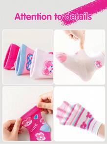 Conjunto de 5 pares de calcetines para niñas con tono de color rosa, calcetines finos de malla para primavera y verano. Los diseños son de flores blancas, rosas, personajes de dibujos animados, lindas rayas, flores bonitas, lazos lindos, conejos lindos, corazones, dopamina, etc. Variedad de diseños adecuados para escolares y niños. Calcetines de media pantorrilla y tobilleros disponibles para estilos animados, elegantes, dulces, de princesa y escolares.