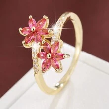 1個鄉村風格小花形設計幾何對稱立方氧化鋯鑲嵌戒指,適合女孩子 - 彩色 - 查看 12