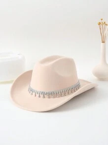 1pc Ladies' Solid Color Reflective & Colorful Rhinestone Decor Tassel Wide Brim Hat Suitable For Daily Wear, Music Festival, Dance Party, And Western Cowboy Theme Party Cowboy Hat Cowgirl Hat Halloween - Yiziding - View 6