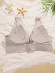 1pc Deep V-Neckline Wireless Backless Bra For Women, Seamless & Sexy - Khaki - View 8