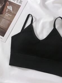 Sujetador Inalámbrico Con Espalda Cruzada En Color Sólido Para Mujer - Negro - Ver 2