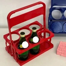 1pc Portable Foldable Beer Rack & Beverage Holder, Six Hole Handheld Cup Rack, Coffee Collection Basket, Desktop Drink Display Rack, Suitable For Picnic, Camping, Party Gathering, Travel, Car Use - Red - View 5