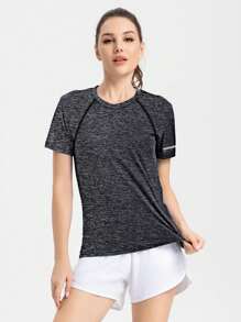 女士夏季弹力修身休闲圆领短袖 T 恤，舒适健身跑步上衣，情侣装 - 彩色 - 查看 2